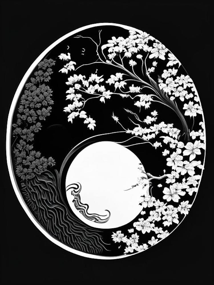 Minimal Yin and Yang 3 Linocut