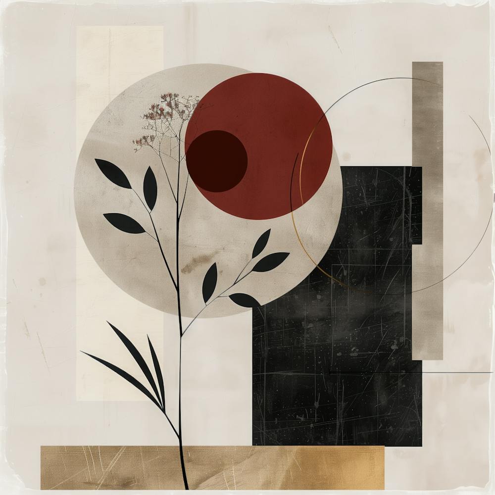 Botanical Elegance: Abstract Fusion in Beige, Burgundy, and Gold