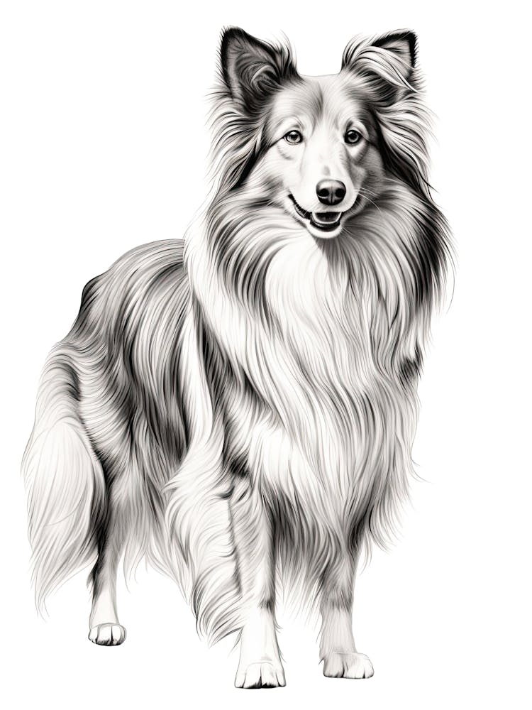 Shetland Sheepdog Dog, Line Drawing 4