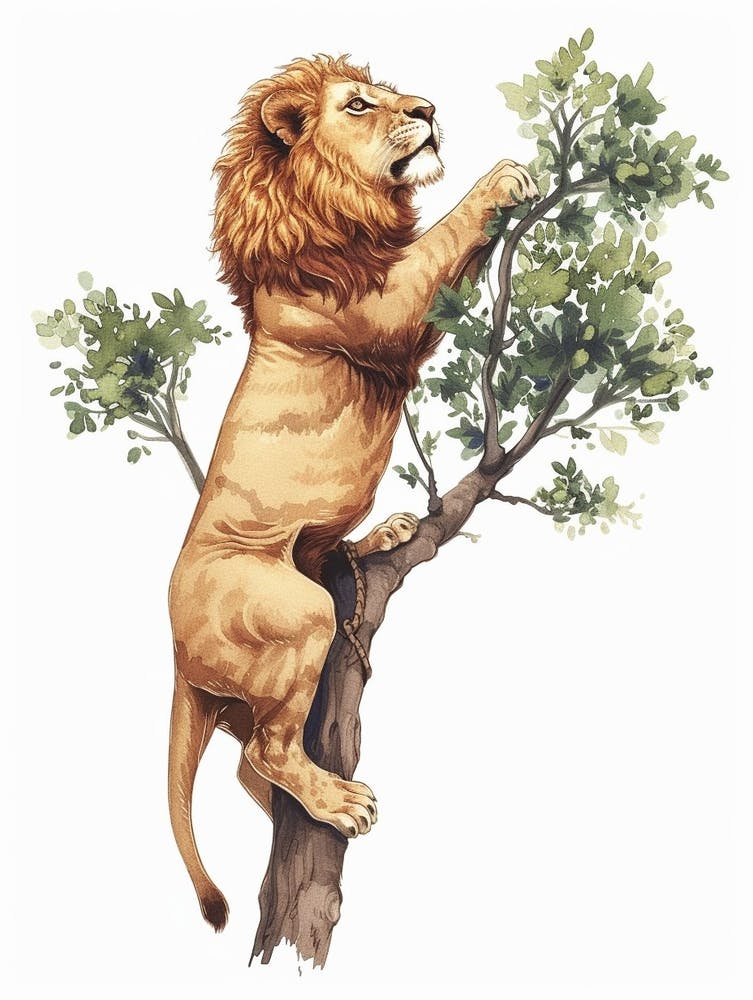 Barbary Lion Climbing A Tree Clipart 1