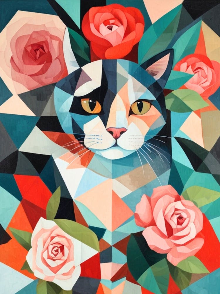 Cat With Roses 1