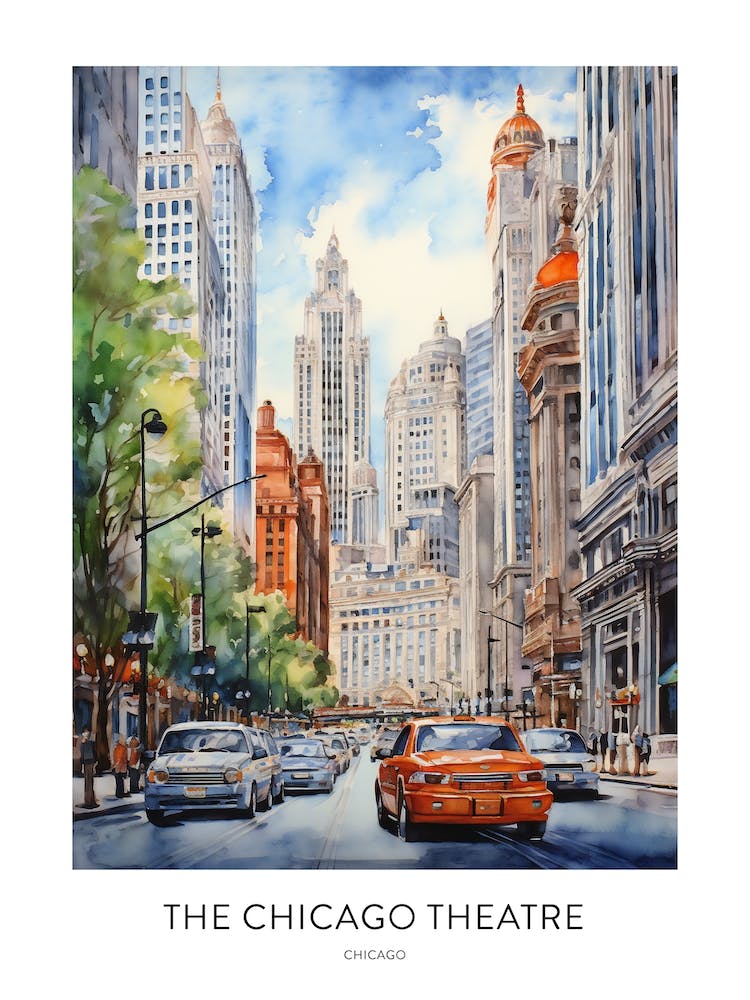 The Chicago Theatre Chicago Watercolour Travel Poster
