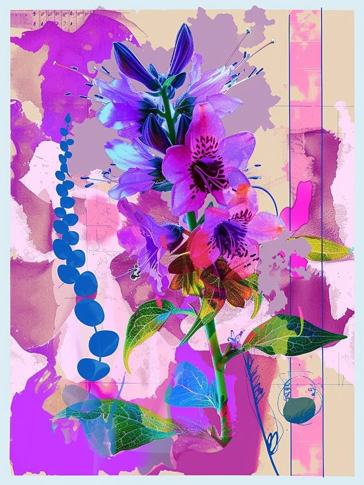 Delphinium 3 Neon Flower Collage