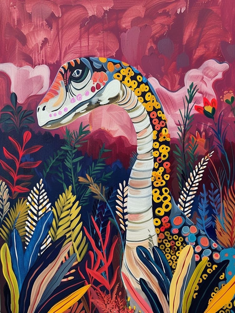 Colourful Leafy Dinosaur Painting