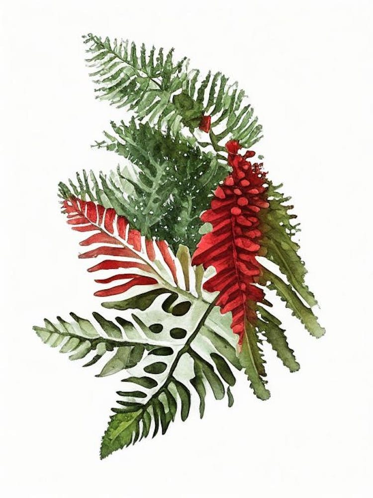 Japanese Holly Fern Watercolour