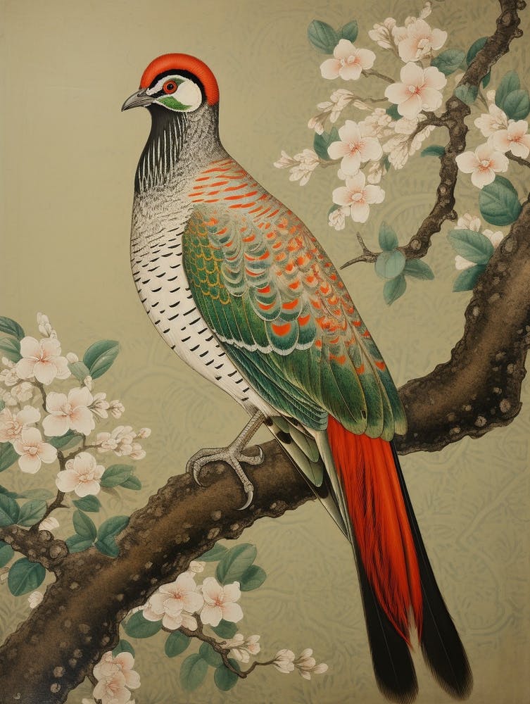 Ohara Koson Inspired Bird Painting Pheasant 7