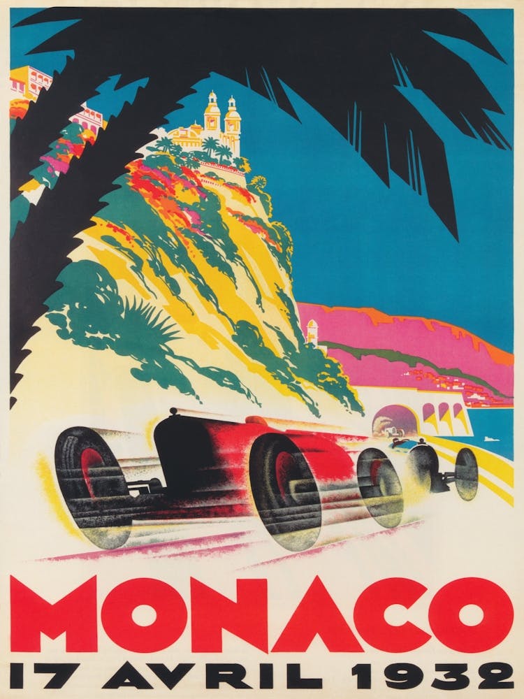 Monaco Grand Prix Race 1932 Affiche Vintage