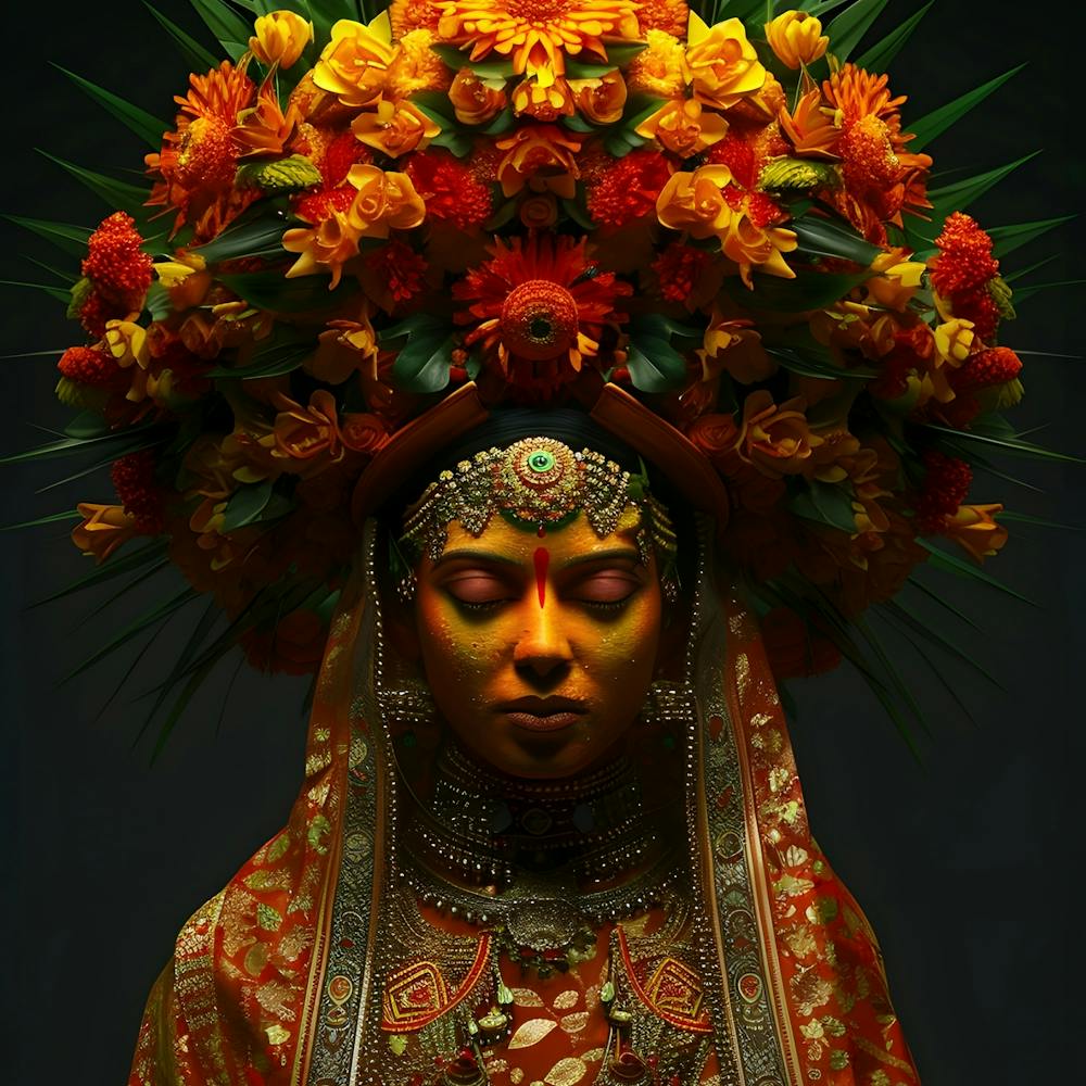 Femme Avec des Fleurs Sur la Tête 3