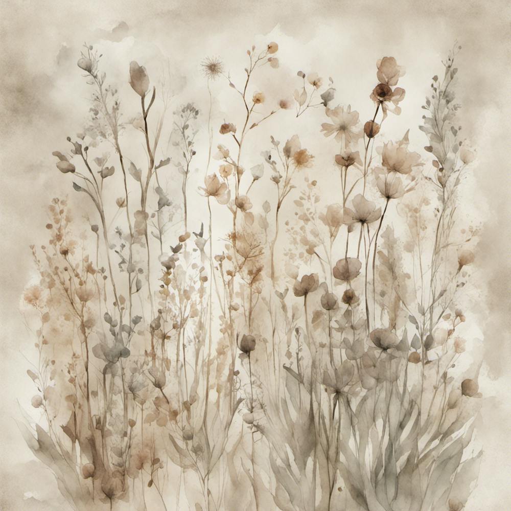 Wildflower , Neutral Muted Colours, Watercolour