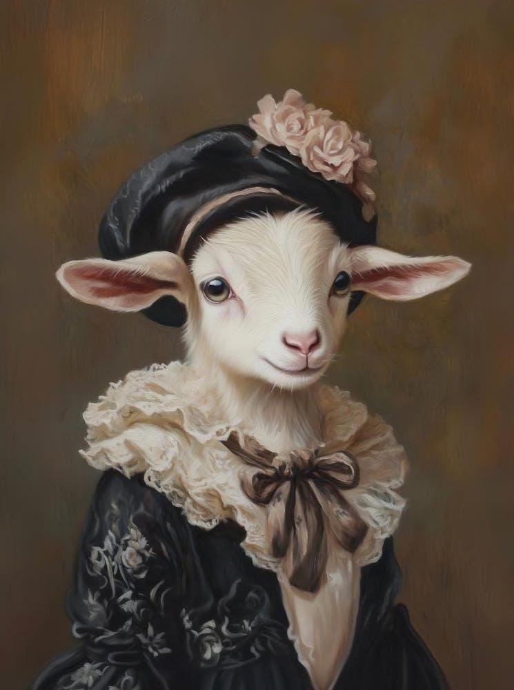 Victorian Animal Portrait, Royal Goat Vintage Print, Dressed Animal Print, Cute Farm Animal, Renaissance Animal Art, Animal Lover Gift