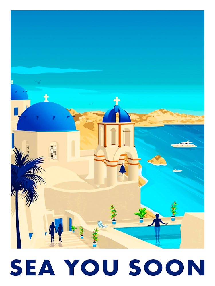 Sea you soon [Santorini, Greece] - travel poster, vector art 3