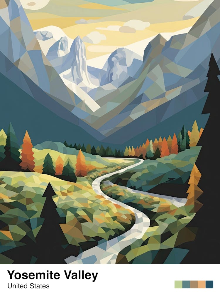 Yosemite Valley View   Geometric Vector Illustration 1 Poster