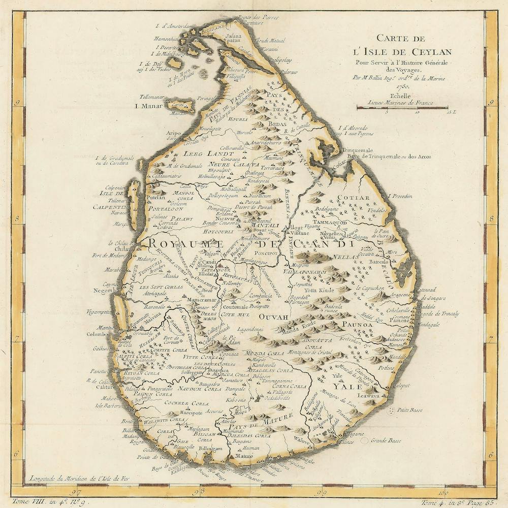 Map Of Ceylan 1750 Vintage Pictorial Map
