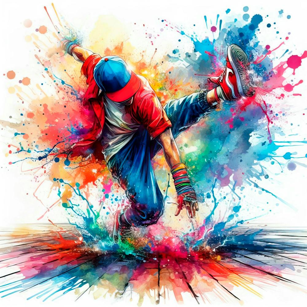 Break Dance Watercolor Splashes Hip Hop Style Well Defined Vibrant Colors 2