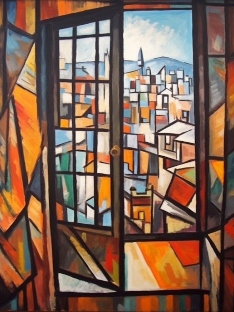 Window View Of Tokyo Of In The Style Of Cubism 2