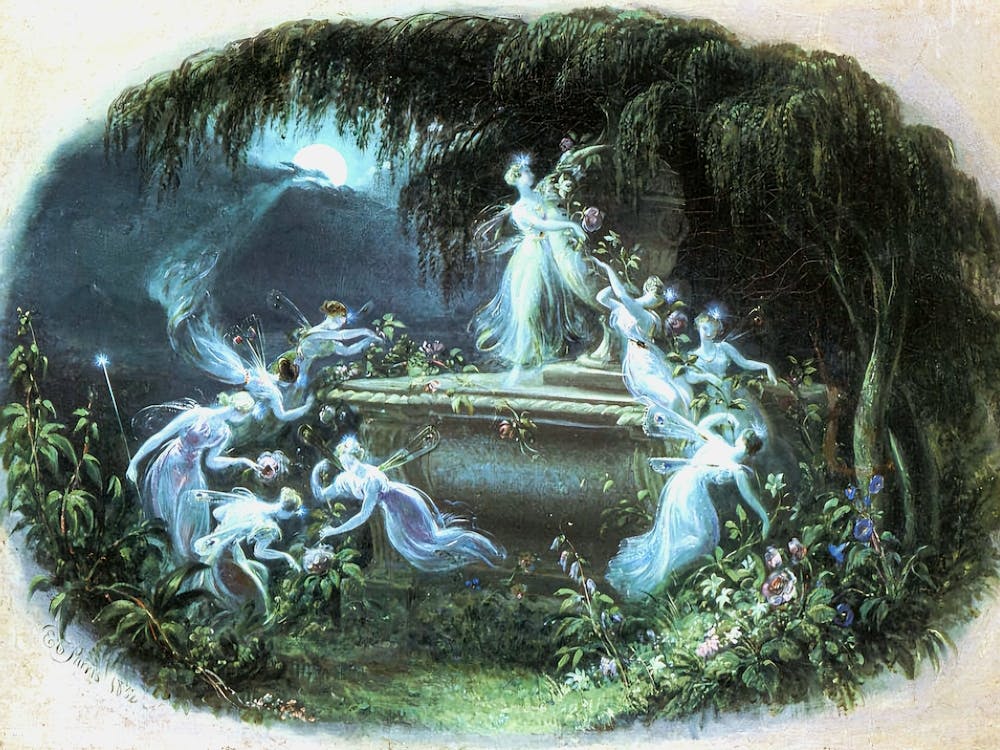 The Visit at Midnight 1832 Fairies Signed Oil Painting by Edmund Thomas Parris - English British Victorian Painter HD Remastered 1