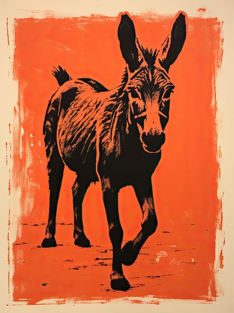 Donkey, Woodblock Animal Drawing 4