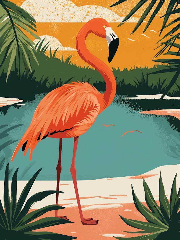 Greater Flamingo Salt Pans And Lagoons Tropical Illustration 7