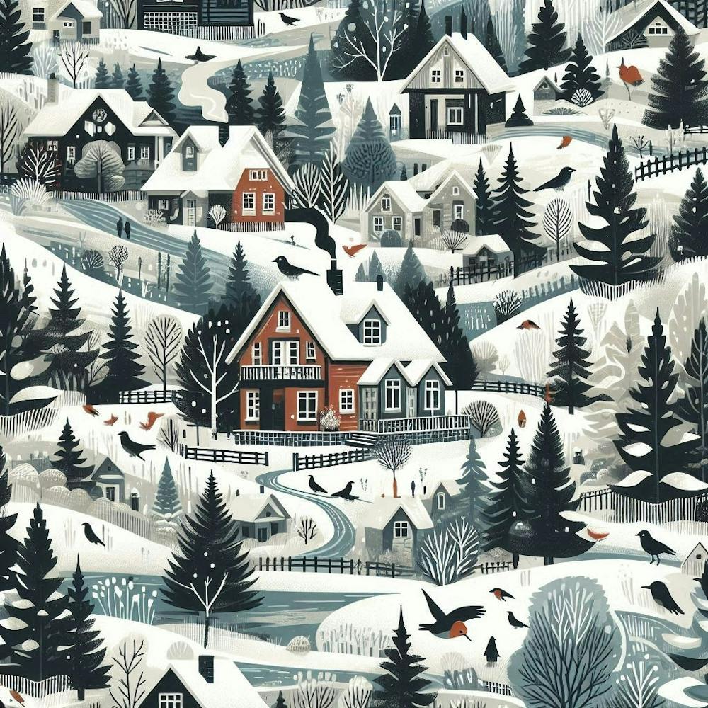 Winter Village In Snowy Mountains