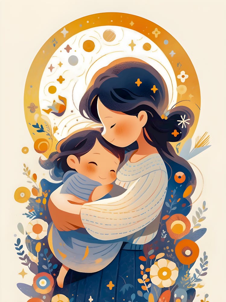Heartwarming Mother & Child Illustration - Vibrant