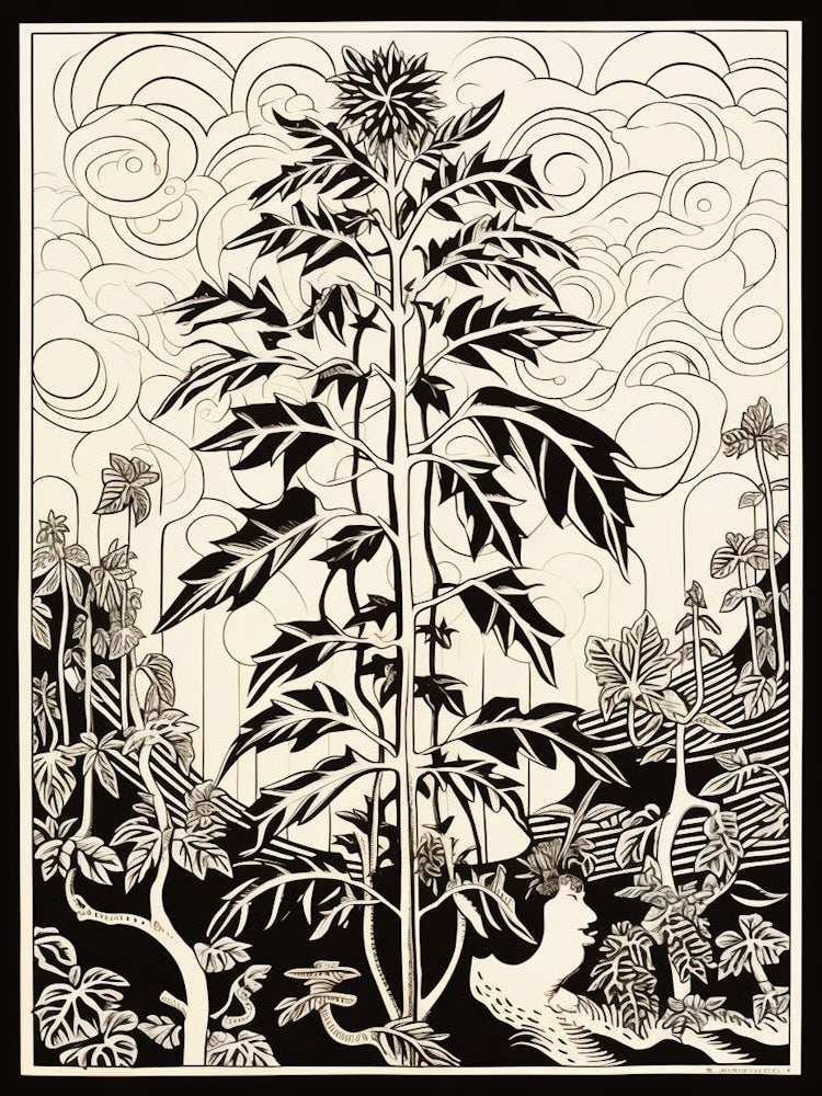 B&W Plant Illustration Croton Norma