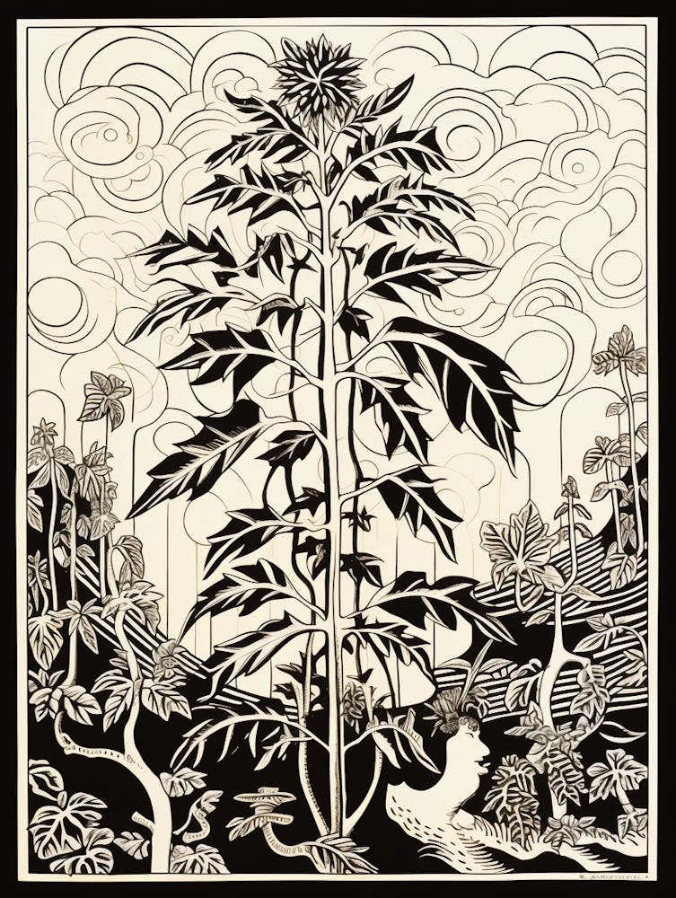 B&W Plant Illustration Croton Norma