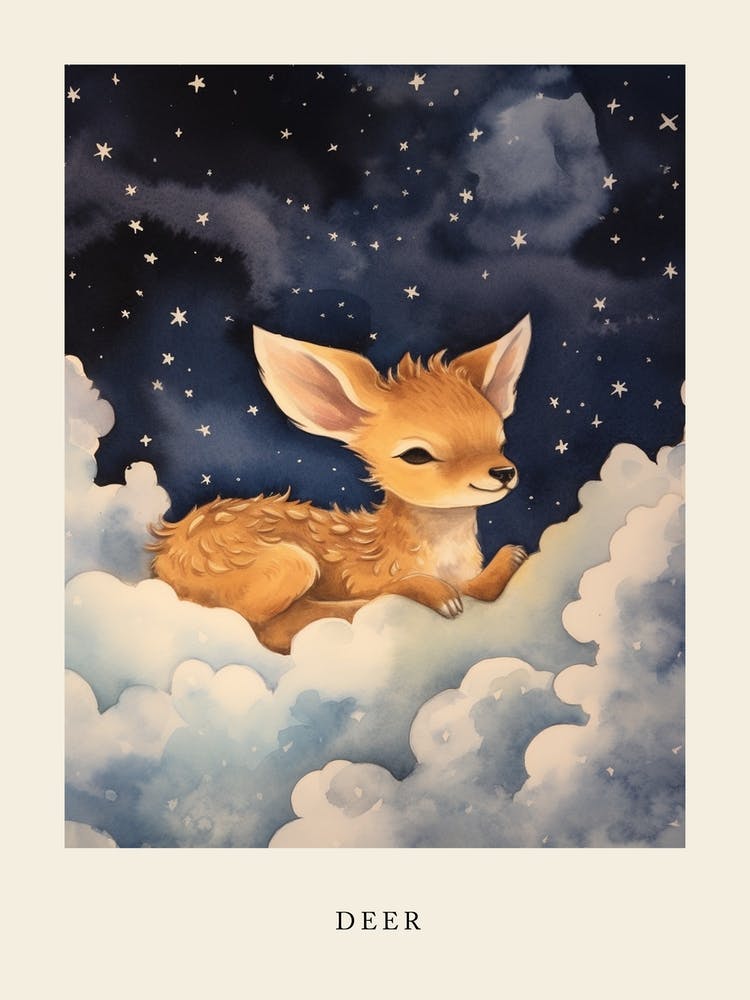 Baby Deer 6 Sleeping In The Clouds Nursery Poster