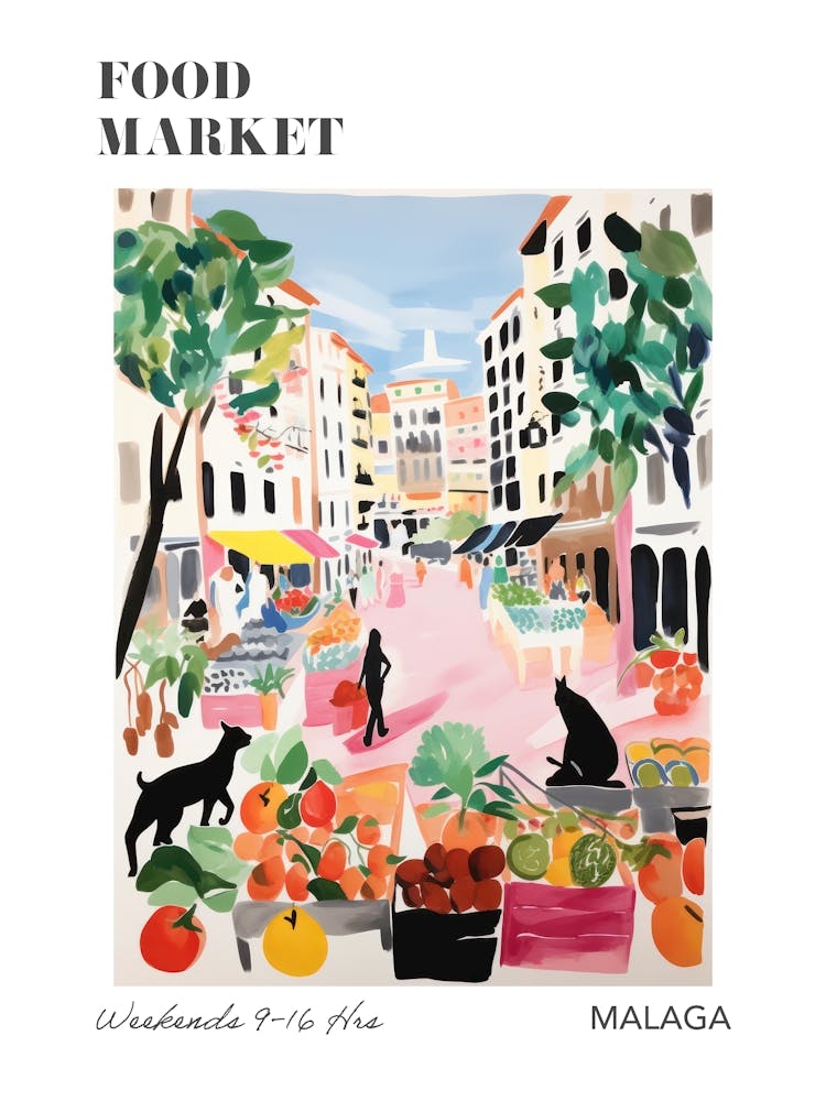 The Food Market In Malaga 3 Illustration Poster