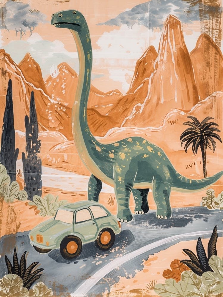 Dinosaur & A Car Muted Pastels 2