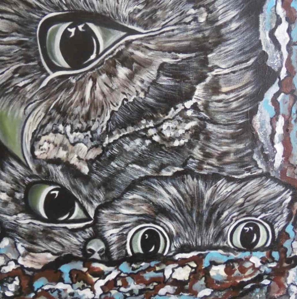 The Abstract Art With Themed Of Owl Eyes Paintings And Greater Owl Feathers