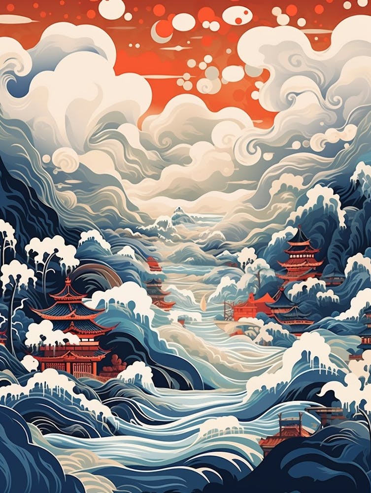 Tsunami Waves Japanese Illustration 11