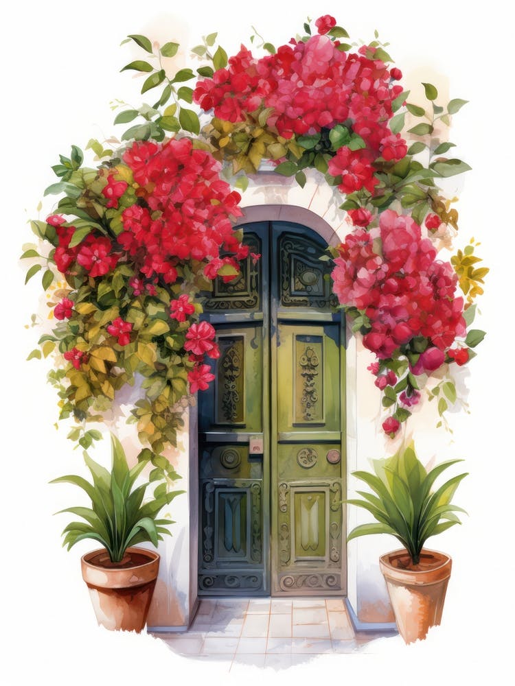 Malaga, Spain   Mediterranean Doors Watercolour Painting 1