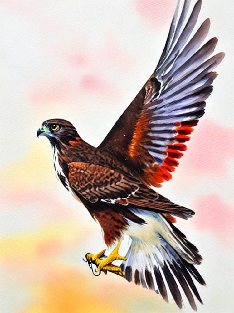 Red Tailed Hawk Watercolour Bird