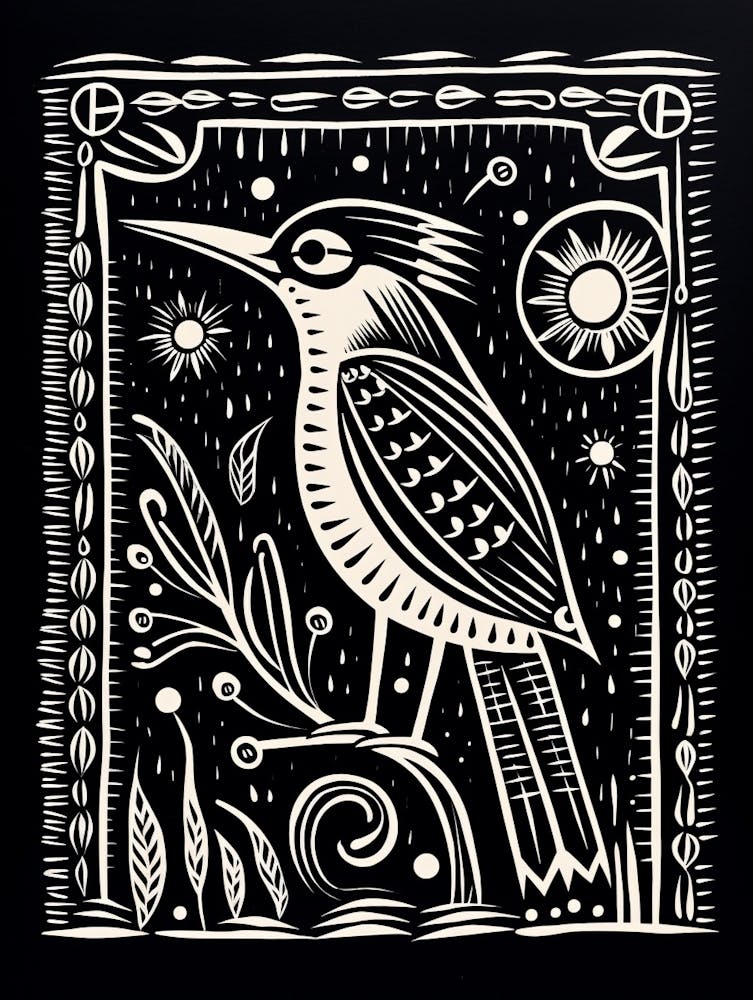 B&W Bird Linocut Kingfisher 3