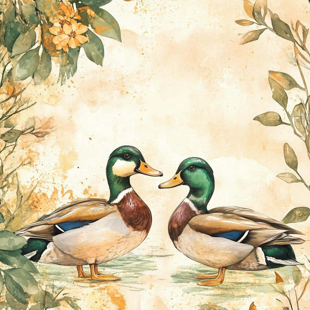 Watercolor Rustic Wild Ducks