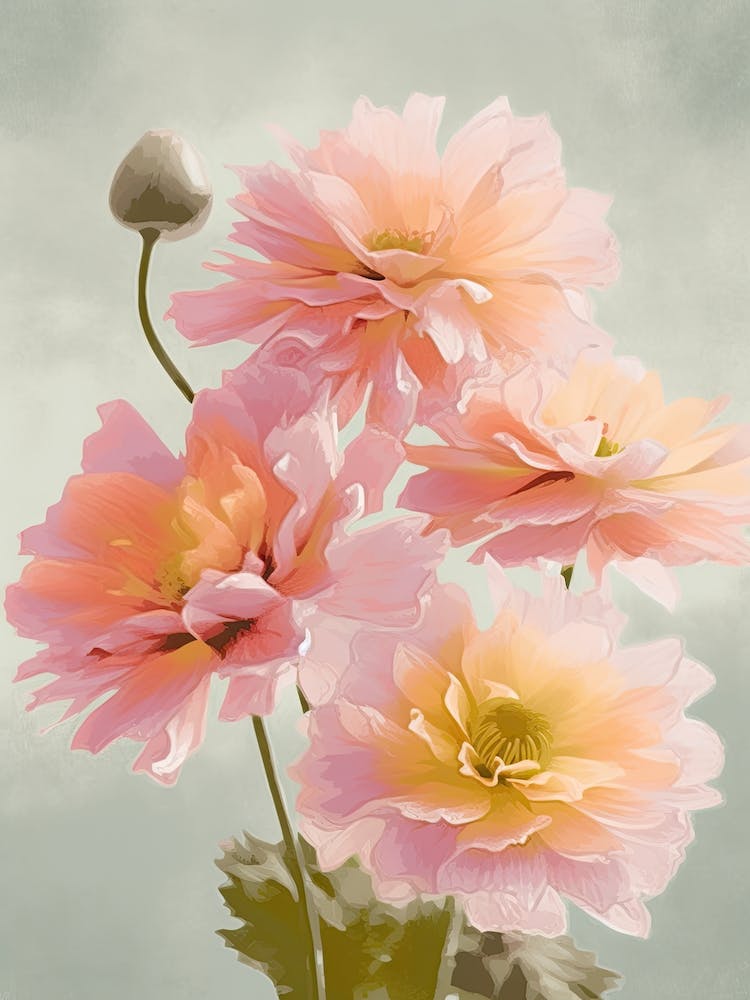 Dahlia Flowers Acrylic Painting In Pastel Colours 1