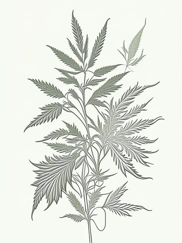 Hemp Herb William Morris Inspired Line Drawing 2