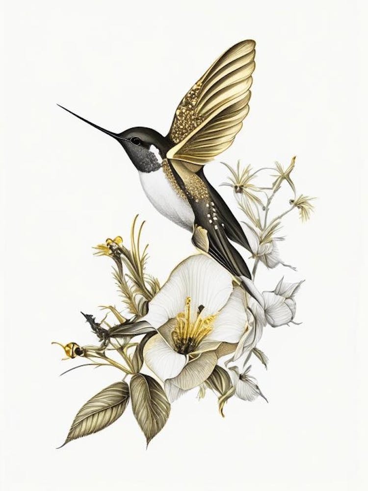 Buff Bellied Hummingbird Vintage Gold & Black