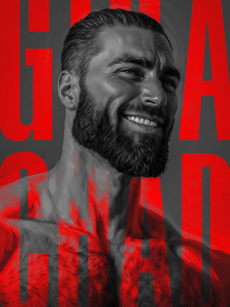 Chad Meme Art Black and White Red Bodybuilding Typography