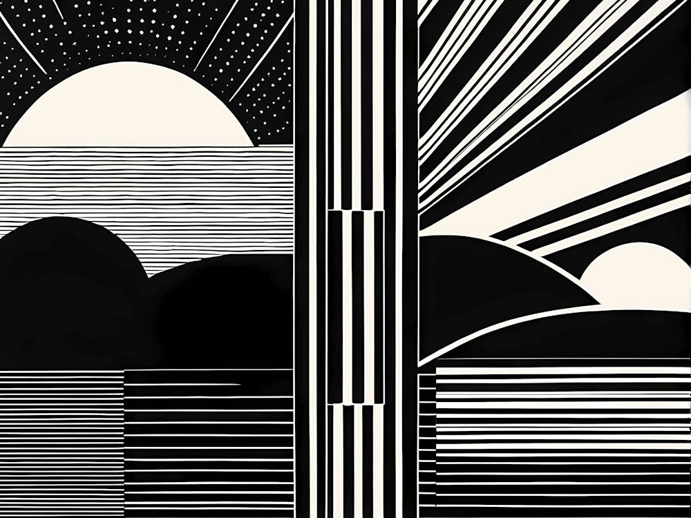 Retro Inspired Linocut Abstract Shapes Black And White Colors Minimal Make Sure There Is No Str 993609789