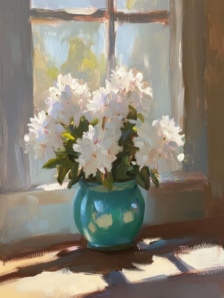 Azaleas In A Blue Vase