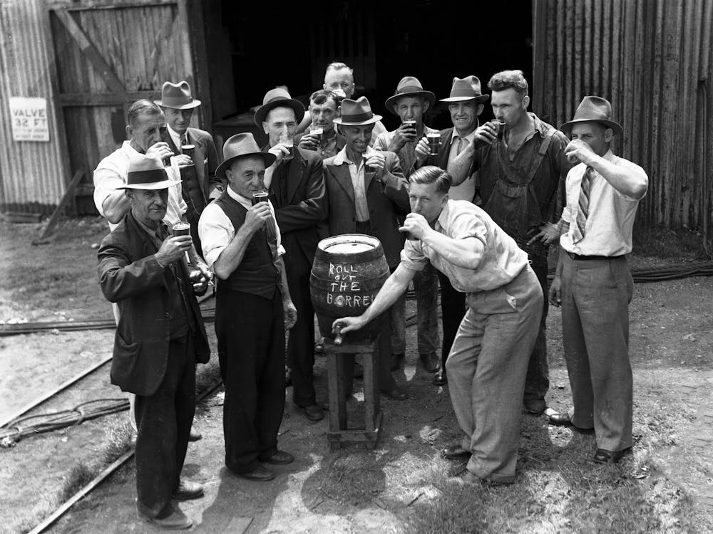 Men Drinking Beer, Prohibition Vintage Black and White Photo