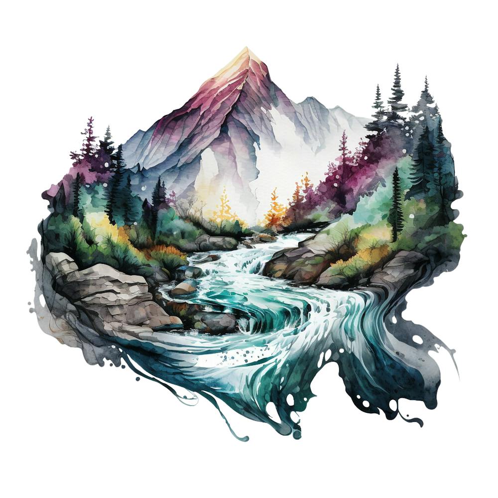 Watercolor Of A Mountain Stream 5