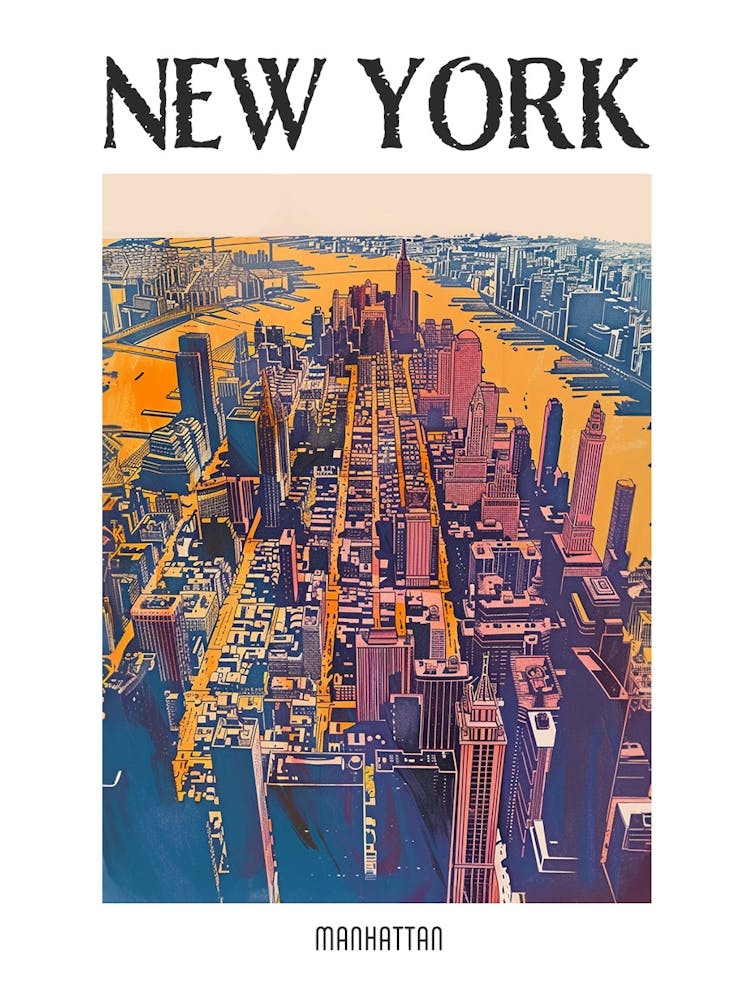 Manhattan New York Colourful Silkscreen Illustration 2 Poster