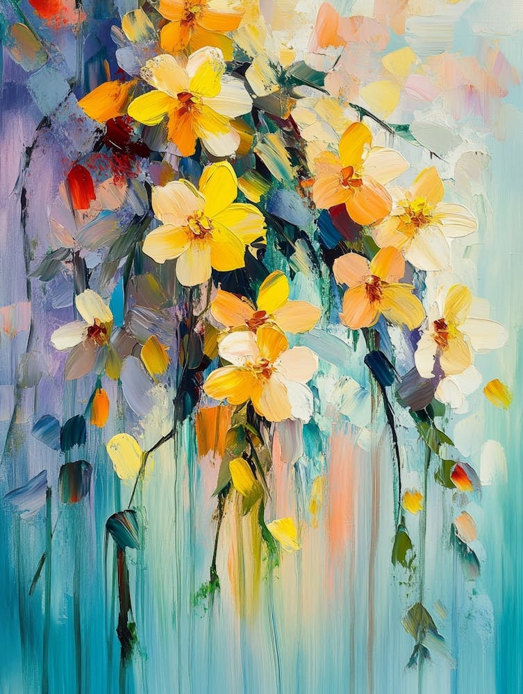 Abstract Colourful Acrylic Painting Of Spring Flower