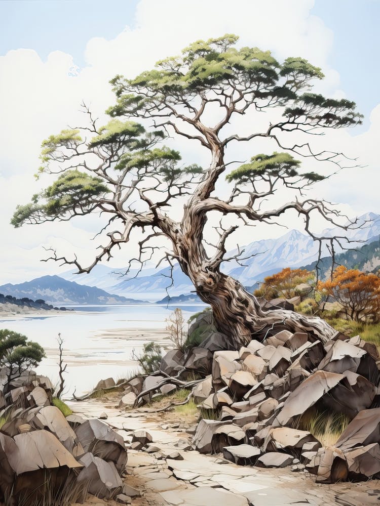 Hachijo Jima In Tokyo, Japanese Brush Painting, Ukiyo E, Minimal 4