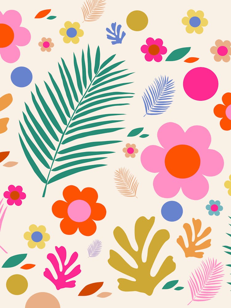 Flowers And Leaves | 04 - Retro Colorful Floral