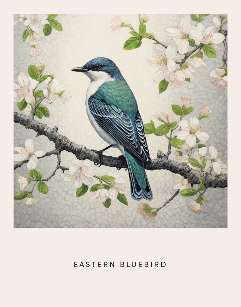 Peinture d'oiseau inspirée d'Ohara Koson - Merlebleu de l'Est 4 Affiche