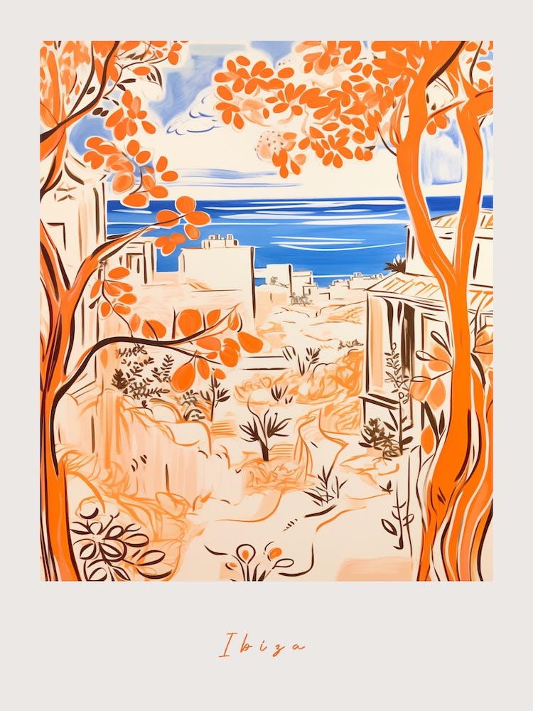Ibiza Spain Orange Drawing Poster