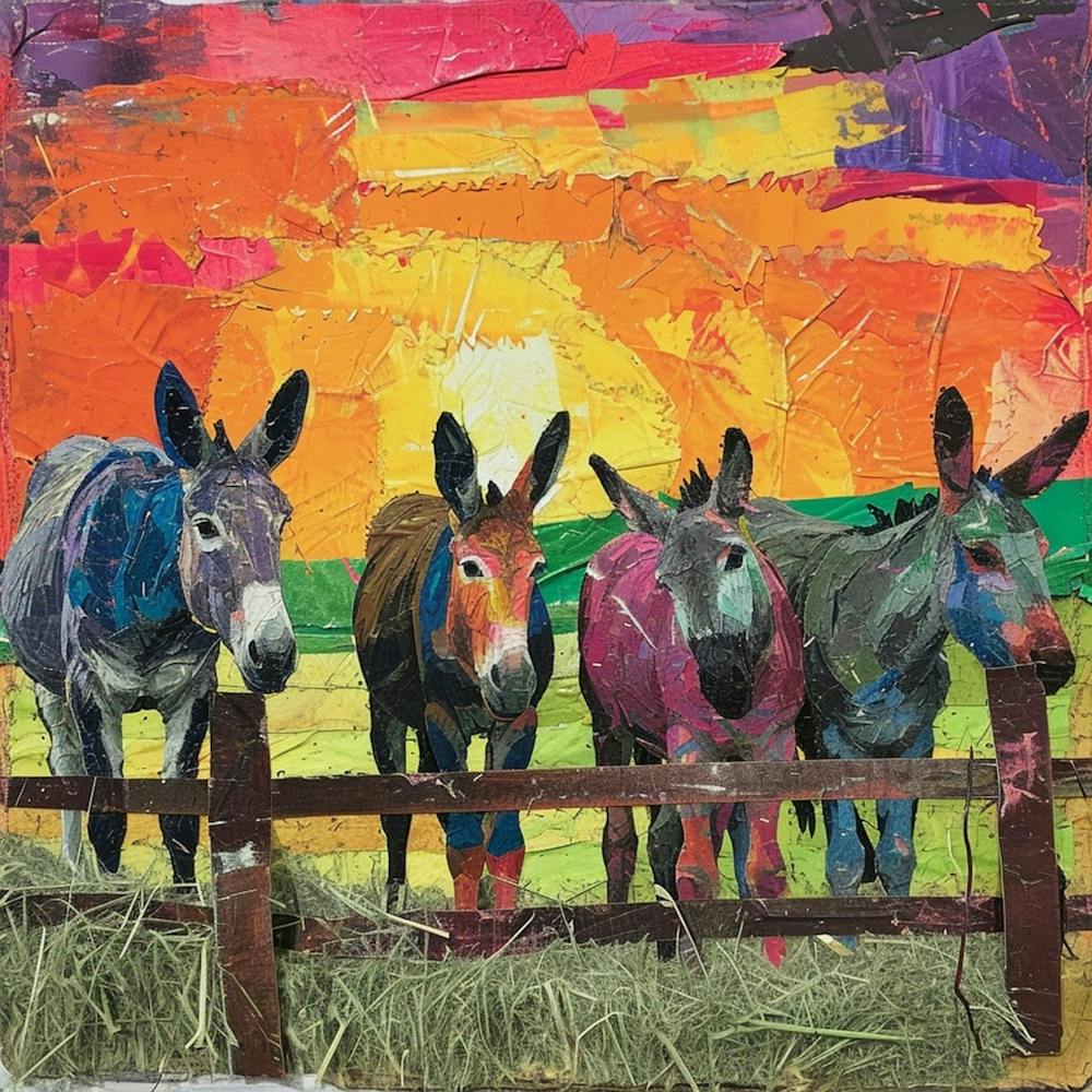 Kitsch Collage Of Donkeys 4